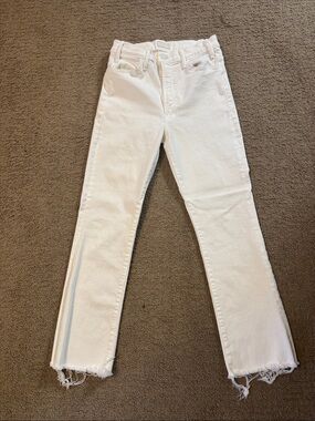 MOTHER White High-Rise Straight Leg Jeans
